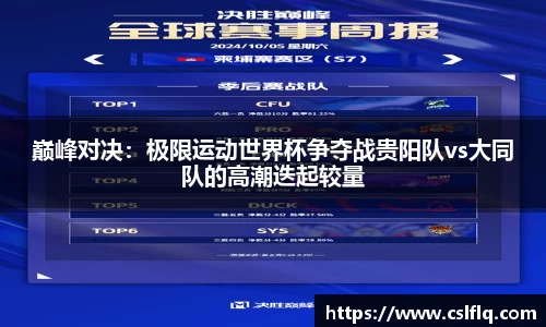 巅峰对决：极限运动世界杯争夺战贵阳队vs大同队的高潮迭起较量